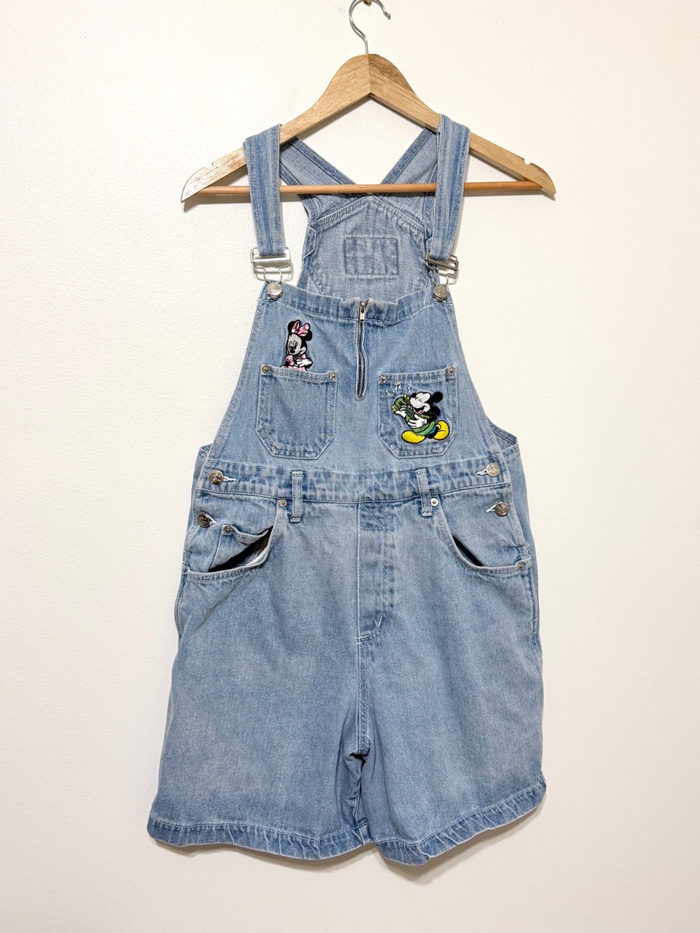 Vintage 90s Disney Mickey Mouse Denim short overalls size medium women’s